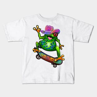 Frog Peace sign tie dye 2 Kawaii Froggy Skateboarding Cute Frog Texas cowboy hat Funny toad toads amphibian tadpole Green Red eyed tree frogs rain forest Lizard dragon zoology gift frog Kids T-Shirt